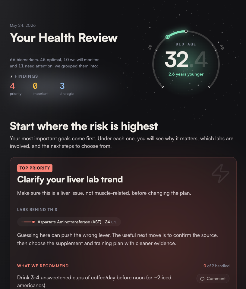 Orba Health Review: biological age, findings grouped by priority, and the first actions to take